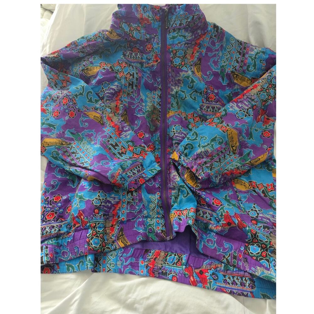 Vintage EVR Div Rousso 100% Silk Bomber Jacket Windbreaker Colorful Floral L